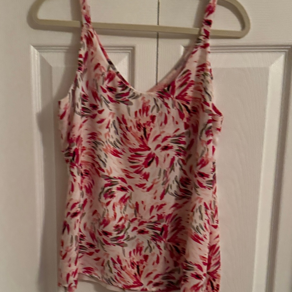 White House Black Market Pink and Red Floral Print Satin Camisole